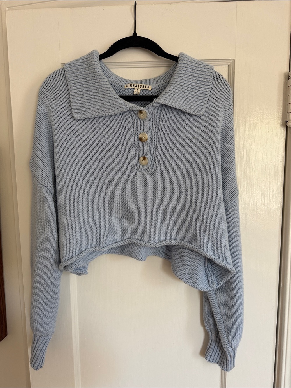 SIGNATURE8 Pale Blue Cropped Polo Knit Sweater